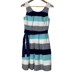 41 Hawthorn Size S Stripe Sleeveless Knee Dress Tie Waist‎ Fit & Flare Lined NWT